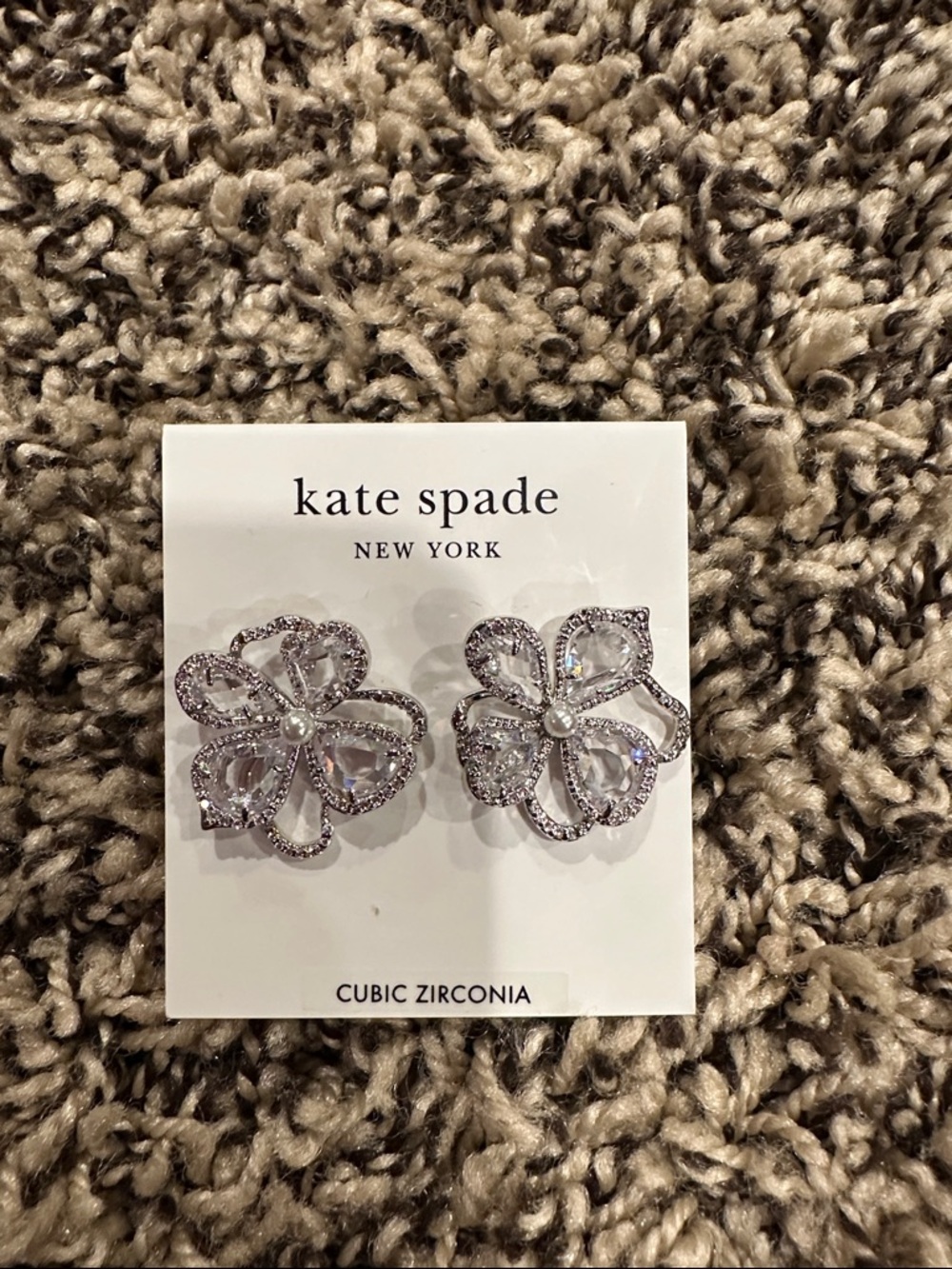 kate spade Silver Clear Floral Cubic Zirconia Stud Earrings